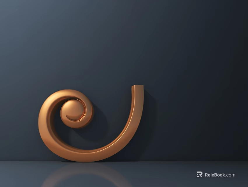Ornate Copper Carving Spiral Shaped Against Dark Blue Background With Reflective Surface 3d model 