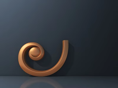 Ornate Copper Carving Spiral Shaped Against Dark Blue Background With Reflective Surface 3d model