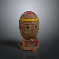 Ancient Decorative Weapon With Red Top Yellow Stripe Brown Body Red Base And Holes