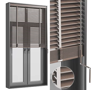 Modern Aluminum Casement Window Design With Built In Blinds And Double Glazed Panels 3d model