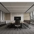 Modern Conference Room Interior With Long Table Comfortable Chairs Large Screen And Windows 3d model