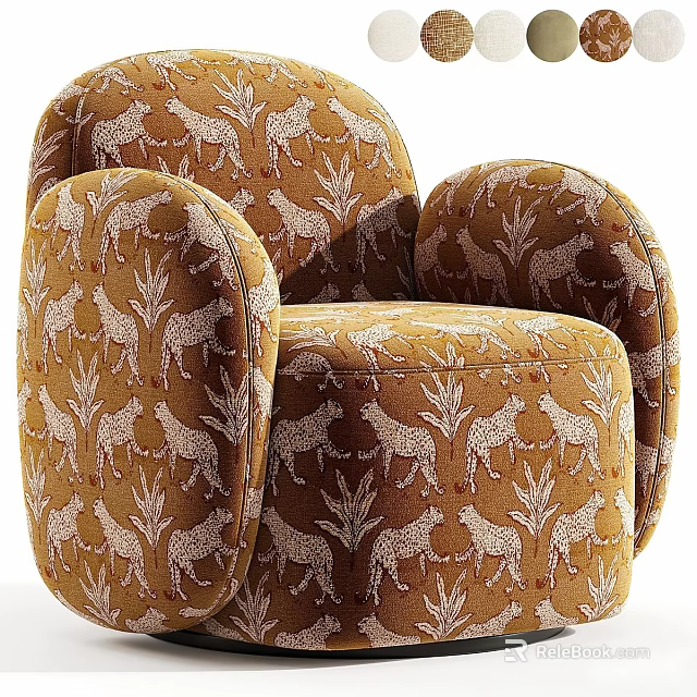 Decorative Single Sofa With Cheetah And Botanical Print In Warm Tones 3d model 