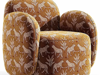 Decorative Single Sofa With Cheetah And Botanical Print In Warm Tones 3d model