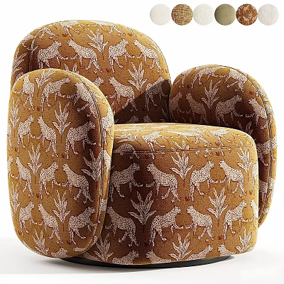 Decorative Single Sofa With Cheetah And Botanical Print In Warm Tones 3d model