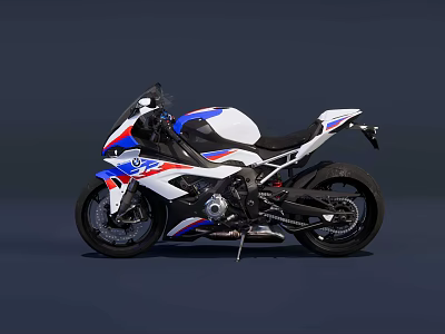 Sporty White Blue Red Motorcycle With Aerodynamic Design Sleek Body Alloy Wheels 3d model