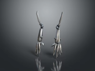 Game Movie Character Adorned With Silver Mechanical Claw Earrings And Metallic Texture Details 3d model