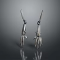 Game Movie Character Adorned With Silver Mechanical Claw Earrings And Metallic Texture Details