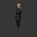 Advanced Futuristic Female Character In Tactical Tech Armor With Blue Accents And Handgun