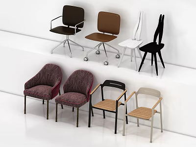 Modern Leisure Chairs In Different Colors And Designs With Armrests And Wheels 3d model