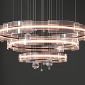Modern Transparent Circular Ring Chandelier With LED Strips And Hanging Crystals
