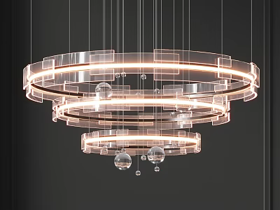 Modern Transparent Circular Ring Chandelier With LED Strips And Hanging Crystals 3d model