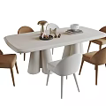 Modern Dining Table Set With White Table Brown And White Chairs And Decorative Items 3d model