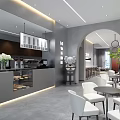 Modern Café Interior With Bar Counter White Chairs Round Tables And Green Plants