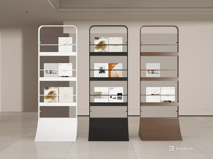 Modern Minimalist White Black And Brown Bookshelves With Shelves And Decorative Items 3d model 