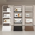 Modern Minimalist White Black And Brown Bookshelves With Shelves And Decorative Items