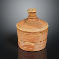 Ancient Handcrafted Terracotta Clay Jar Featuring Decorative Patterns Weathered Surface And Lid