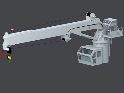Industrial Crane Equipment Featuring Long Boom Control Cabin And Safety Hook 3d model
