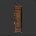 Classical Wooden Wardrobe With Carved Details And Multiple Shelves Holding Folded Clothes And Shoes