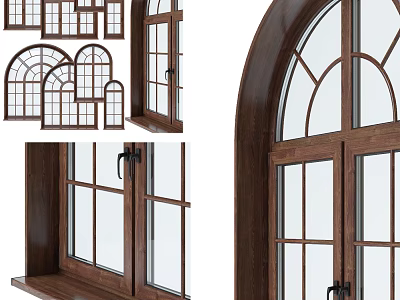 European-style casement window solid wood glass window 3d model