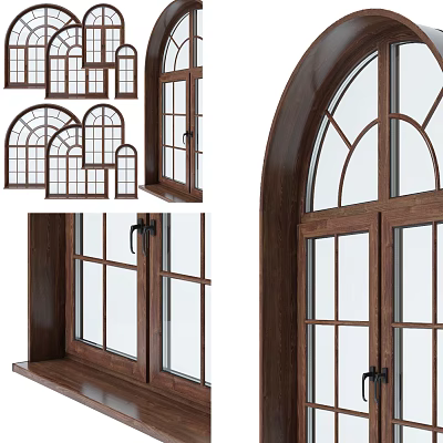 Wooden Casement Window Design With Glass Panes And Arch Top Frame Details 3d model Wooden Casement Window Design With Glass Panes And Arch Top Frame Details 3d model