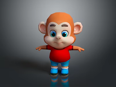 Cartoon Reptile Toy In Red Shirt Blue Shorts Blue Shoes On Black Surface Gray Background 3d model