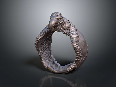 Artistic Detailed Metallic Eagle Head Decorative Ring With Textured Surface Design 3d model