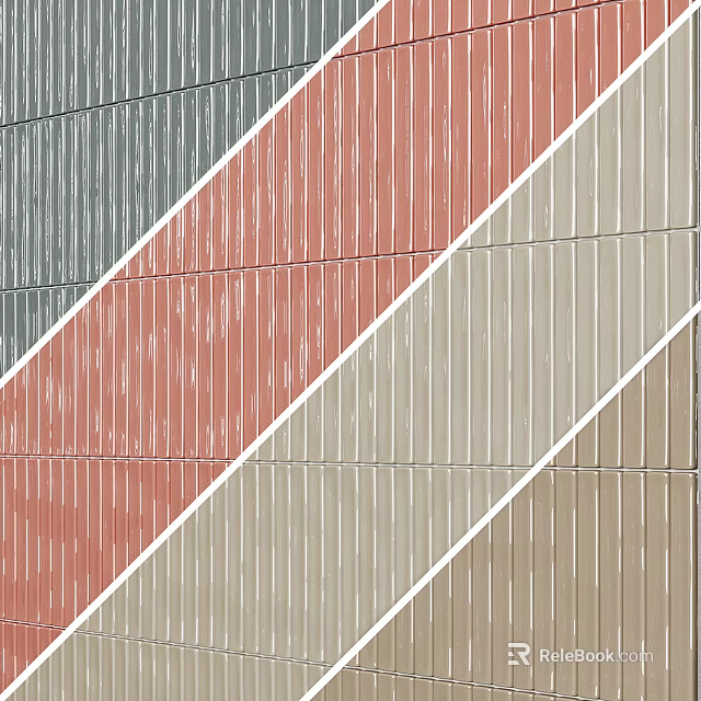 Multicolored Striped Tile Wall With Geometric Sections And White Lines 3d model 