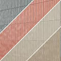 Multicolored Striped Tile Wall With Geometric Sections And White Lines