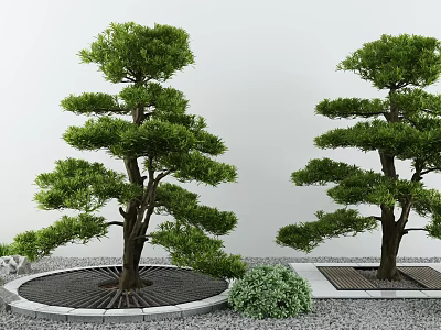 Artistic Shaped Arbor With Lush Green Foliage And Small Shrubs In Garden Landscape 3d model