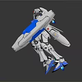 Space Themed Mech Robot For Cosmic Exploration With White Blue Gray Armor And Shield