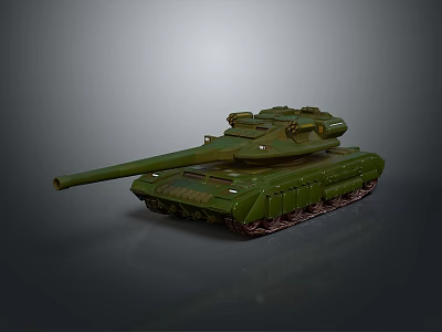 Green Military Tank Vehicle With Long Cannon And Heavy Tracks Design 3d model