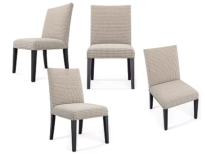 Set of Four Upholstered Dining Chairs With Houndstooth Pattern And Black Legs 3d model