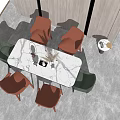 Modern Dining Table Set With Marble Top And Orange Green Chairs 3d model