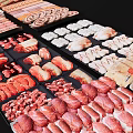 Various Fresh Meat Cuts Displayed On Trays Including Sausages Chicken Breasts And Ribs