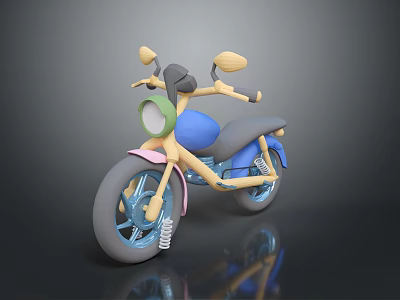 Colorful 3D Toy Motorcycle Model With Blue Body Yellow Handlebars Green Headlight And Pink Accents 3d model