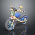 Colorful 3D Toy Motorcycle Model With Blue Body Yellow Handlebars Green Headlight And Pink Accents