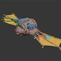 Colorful Sci Fi Spaceship 3D Model With Yellow Red Wings And Blue Engine Design 3d model