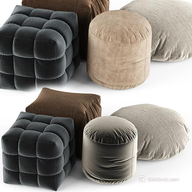 Modern Sofa Stools With Various Colors And Shapes In Soft Fabric Design 3d model 