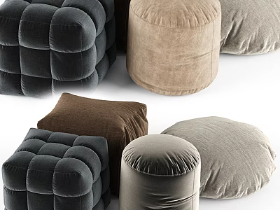 Modern Sofa Stools With Various Colors And Shapes In Soft Fabric Design 3d model