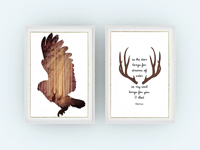 Decorative Animal Paintings Featuring Eagle Silhouette And Deer Antlers Artwork 3d model