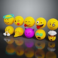 Cute Emoji Decorative Figurine Set With Various Funny Expressions Yellow And Purple For Home Decor
