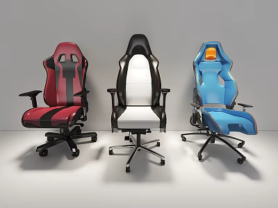 Colorful Gaming Chairs In Red White Black And Blue With Ergonomic Design 3d model