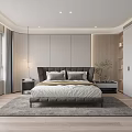 Modern Bedroom Interior Design With Upholstered Bed Nightstand Wardrobe And Area Rug