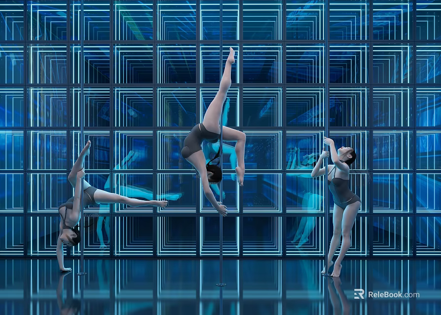 Commercial Stage Performance Equipment With LED Grid Display And Reflective Floor Setup 3d model 