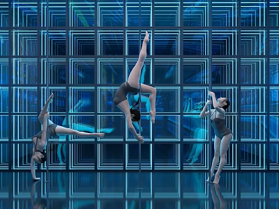 Commercial Stage Performance Equipment With LED Grid Display And Reflective Floor Setup 3d model