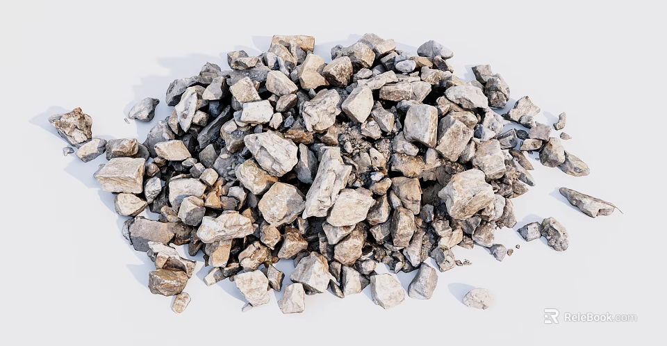 Pile of Natural Stone and Wood Pieces with Various Sizes and Textures 3d model 