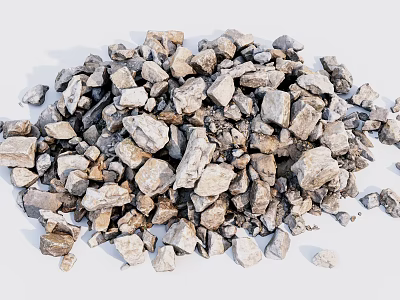 Pile of Natural Stone and Wood Pieces with Various Sizes and Textures 3d model