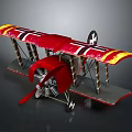 Red And Yellow Biplane Model With Black White Cross Markings And Stripes