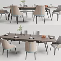 Modern Dining Table Set With Upholstered Beige Gray Chairs And Decorative Vase 3d model