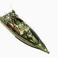 Green Military Ship Model With Weapons Antennas and Deck Details